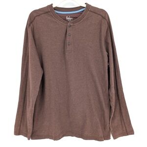 Boden Mens Brown Henley Long Sleeve‎ Shirt Large Preppy Classic Everyday Basic